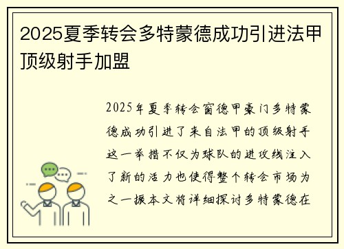 2025夏季转会多特蒙德成功引进法甲顶级射手加盟